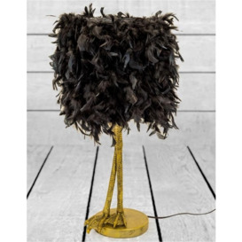 Antique Gold Large Bird Leg Table Lamp with Black Feather Shade - thumbnail 2