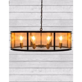 Large Round Black Iron Industrial Chandelier - thumbnail 2