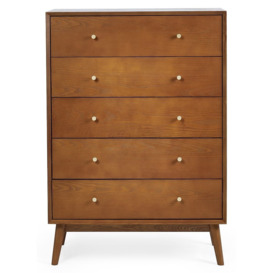 Lowry Cherry Wood 5 Drawer Chest - thumbnail 3