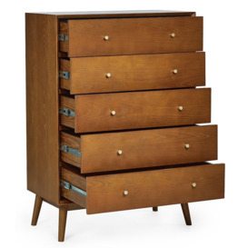 Lowry Cherry Wood 5 Drawer Chest - thumbnail 2