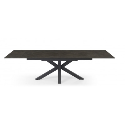Sintered Stone Ceramic Solid Black Base Extending Dining Table - image 1