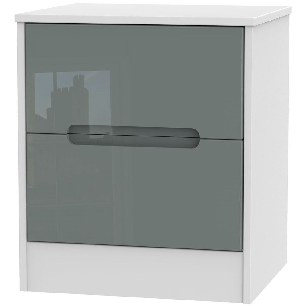 Monaco 2 Drawer Bedside Cabinet - High Gloss Grey and White