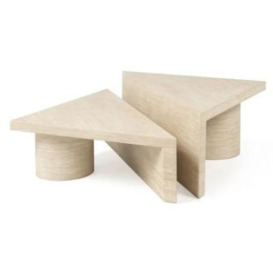 Fictus Beige Travertine Faux Marble Set of 2 Coffee Tables