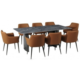 Campania Grey Sintered Stone Dining Set, 200cm Seats 8 Diners Rectangular Top - 6 Chairs