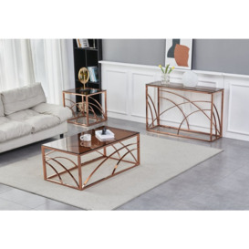Chic Smoked Glass and Rose Gold Coffee Table - thumbnail 3