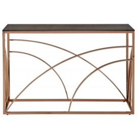 Chic Smoked Glass and Rose Gold Console Table