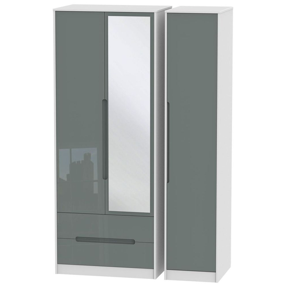 Monaco 3 Door 2 Left Drawer Tall Combi Wardrobe - High Gloss Grey and White