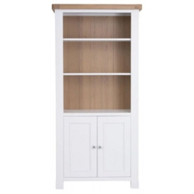 Clairton White 2 Door Display Cabinet - Oak Top