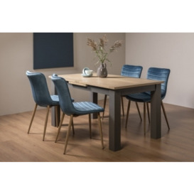 Bentley Designs Oakham Scandi Oak 4 to 6 Seater Extending Dining Table with 4 Eriksen Petrol Blue Velvet Chairs
