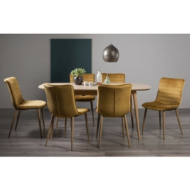 Bentley Designs Dansk Scandi Oak 6-8 Seater Extending Dining Table Set with 6 Eriksen Mustard Velvet Chairs