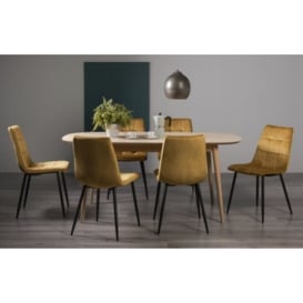 Bentley Designs Dansk Scandi Oak 6-8 Seater Extending Dining Table Set with 6 Mondrian Mustard Velvet Chairs