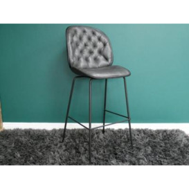 Dutch Dark Grey Faux Leather Bar Stool (Sold In Pairs) - 8003