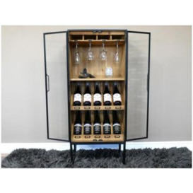 Dutch Black Metal and Wood 2 Door Wine Cabinet