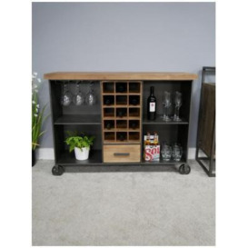 Dutch Fir Wood and Iron 1 Drawer Wine Cabinet