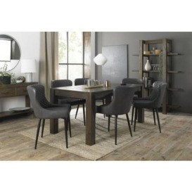Bentley Designs Turin Dark Oak 6-8 Seater Extending Dining Table with 6 Cezanne Dark Grey Faux Leather Chairs - Black Legs