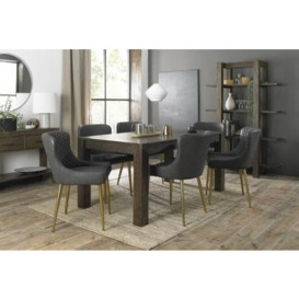 Bentley Designs Turin Dark Oak 6-8 Seater Extending Dining Table with 6 Cezanne Dark Grey Faux Leather Chairs - Gold Legs