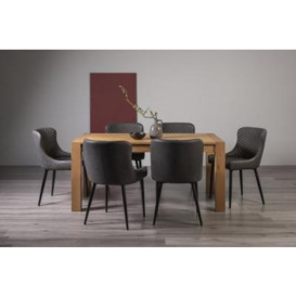 Bentley Designs Turin Light Oak 6 Seater Dining Table with 6 Cezanne Dark Grey Faux Leather Chairs - Black Legs
