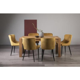 Bentley Designs Turin Light Oak 6 Seater Dining Table with 6 Cezanne Mustard Velvet Chairs - Black Legs