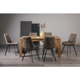 Bentley Designs Turin Light Oak 6-8 Seater Extending Dining Table with 6 Fontana Tan Faux Suede Fabric Chairs