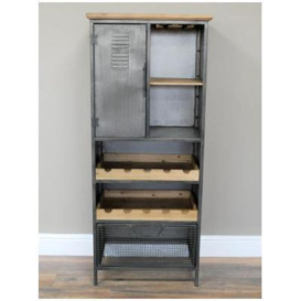 Dutch Industrial Fir Wood and Metal Wine Cabinet