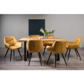 Bentley Designs Ramsay Oak Melamine 6 Seater Dining Table - U Leg with 6 Dali Mustard Velvet Chairs