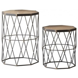 Helena Wood and Metal Side Table (Set of 2)