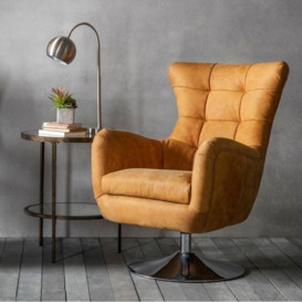 Birmingham Leather Swivel Chair - Comes in Saddle Tan and Antique Ebony Options - thumbnail 3