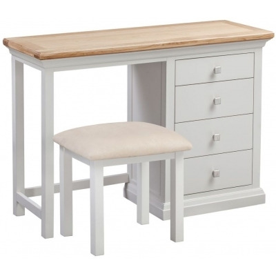 Homestyle GB Cotswold Oak and Painted Single Pedestal Dressing Table with Stool - image 1