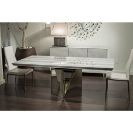 Stone International Freedom Beveled Edge Dining Table - Marble and Stainless Steel - thumbnail 2