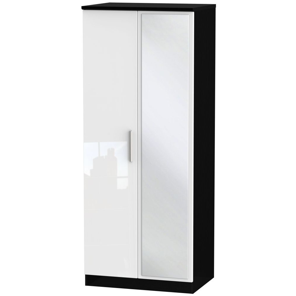 Knightsbridge 2 Door Mirror Wardrobe - High Gloss White and Black