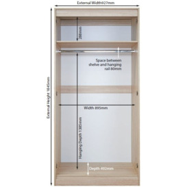 Pembroke 2 Door 3ft Plain Wardrobe - Comes in White, Cream and High Gloss White Options - thumbnail 2