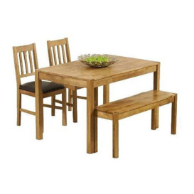 Leighton Oak Dining Table with 2 Brown Chairs and Bench - thumbnail 1