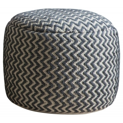 Kiana Grey Monochrome Bold Zig Zag Round Fabric Pouffe - image 1