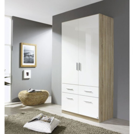 Rauch Celle 1 Right Door 2 Drawer Combi Wardrobe in Sonoma Oak and High Gloss White - W 47cm - thumbnail 3