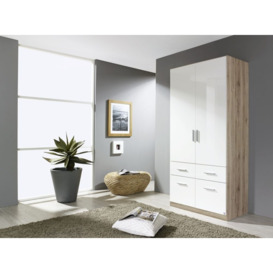 Rauch Celle 2 Door 4 Drawer Wardrobe in Sanremo Oak Light and High Gloss White - W 91cm - thumbnail 3