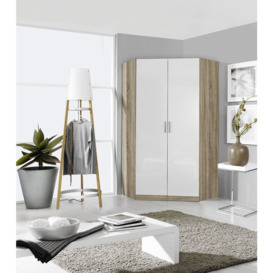 Rauch Celle 2 Mirror Door Corner Wardrobe In Sonoma Oak and High Gloss White - W 117cm - thumbnail 1