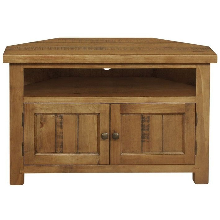 Cotswold Rustic Pine Corner TV Unit, 105cm W with Storage for Television Upto 32in Plasma