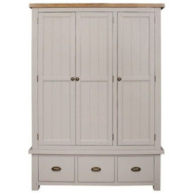 Regatta Grey Painted Pine Triple Wardrobe, 3 Doors with 3 Bottom Storage Drawers