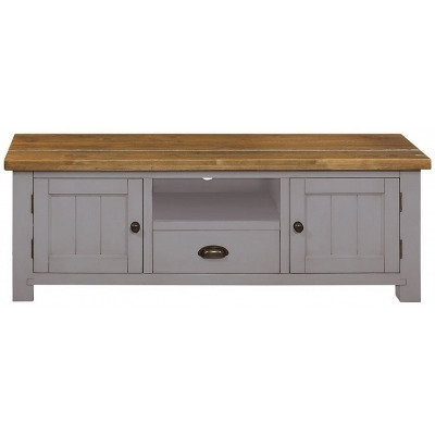 Regatta Grey Painted Pine Large TV Unit, 146cm W with Storage for Television Upto 55in Plasma