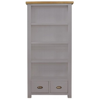 Regatta Grey Painted Pine Large Bookcase, Tall Bookshelf 180cm H with 2 Storage Drawers