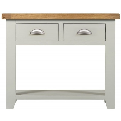 Lundy Grey and Oak Narrow Console Table with 2 Drawers