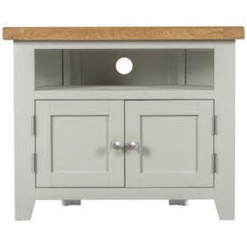 Lundy Grey and Oak Corner TV Unit, 80cm W with Storage for Television Upto 32in Plasma