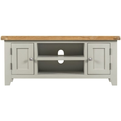 Lundy Grey and Oak Large TV Unit, 120cm W with Storage for Television Upto 43in Plasma
