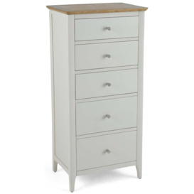 Stanford Grey and Oak Narrow Chest, 5 Drawers Tallboy - thumbnail 3