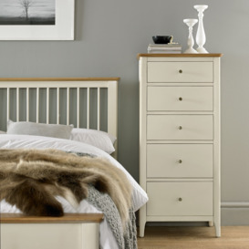 Stanford Grey and Oak Narrow Chest, 5 Drawers Tallboy - thumbnail 2
