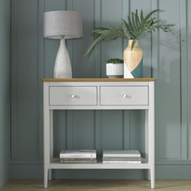Almstead Grey and Oak Top Console Table, 2 Drawers Hallway with Bottom Shelf - thumbnail 2