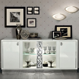 Camel Roma Day White Glamour Italian Vitrine Buffet Sideboard with Glass Door