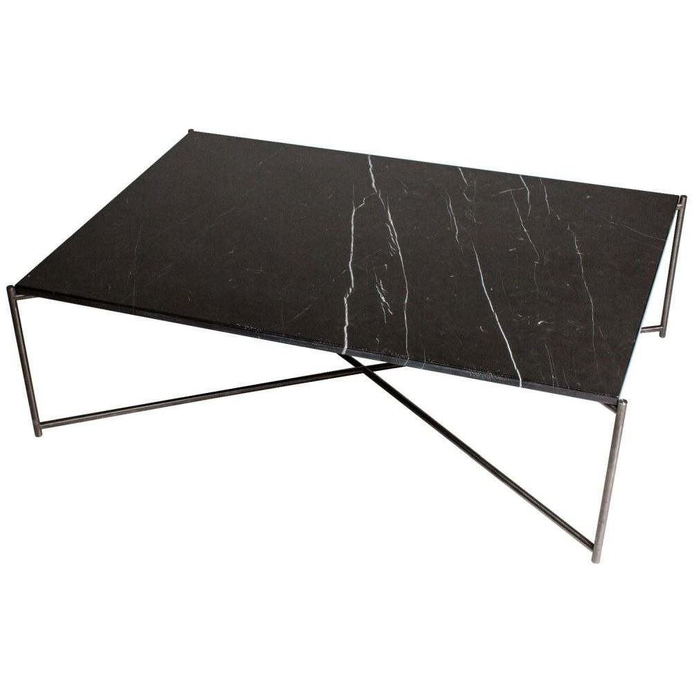 Gillmore Space Iris Black Marble Top Rectangular Coffee Table with Gun Metal Frame - image 1