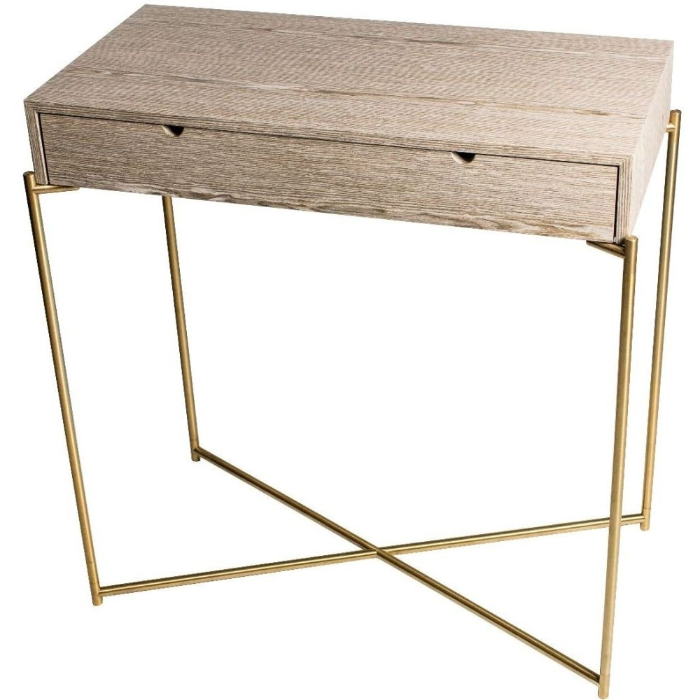 Gillmore Space Iris Weathered Oak Top 1 Drawer Small Console Table with Brass Frame - image 1