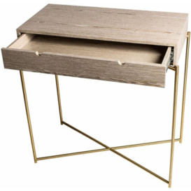 Gillmore Space Iris Weathered Oak Top 1 Drawer Small Console Table with Brass Frame - thumbnail 2